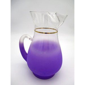 Vintage PURPLE Blendo West Virginia Glass PITCHER Gold Accents MCM